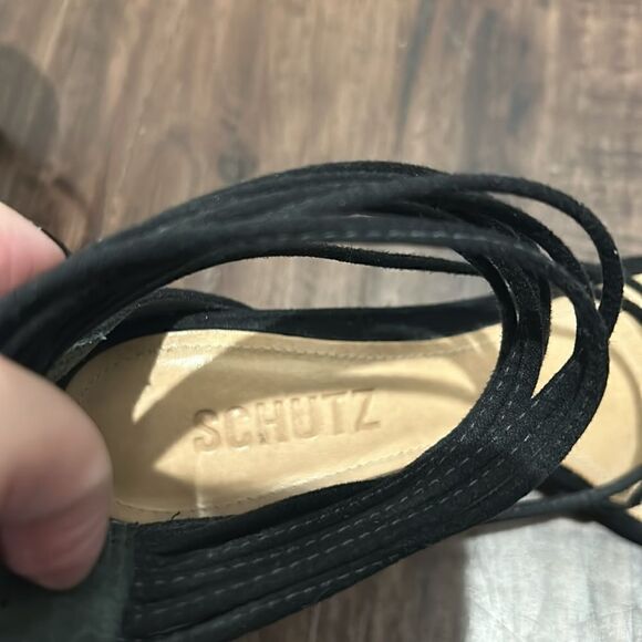 Schutz Camurca Black Open Toe Heels, Size 9 - Picture 9 of 10